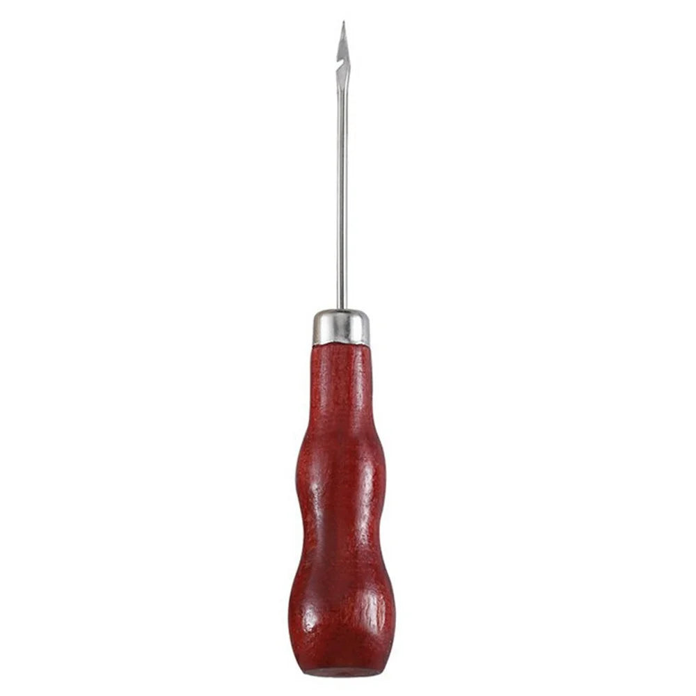 DIY Sewing Tool Double Gourd Red Wood Handle Awl Sharp Tip Punch Hole Maker For Fabric / Leather Crafts - 1