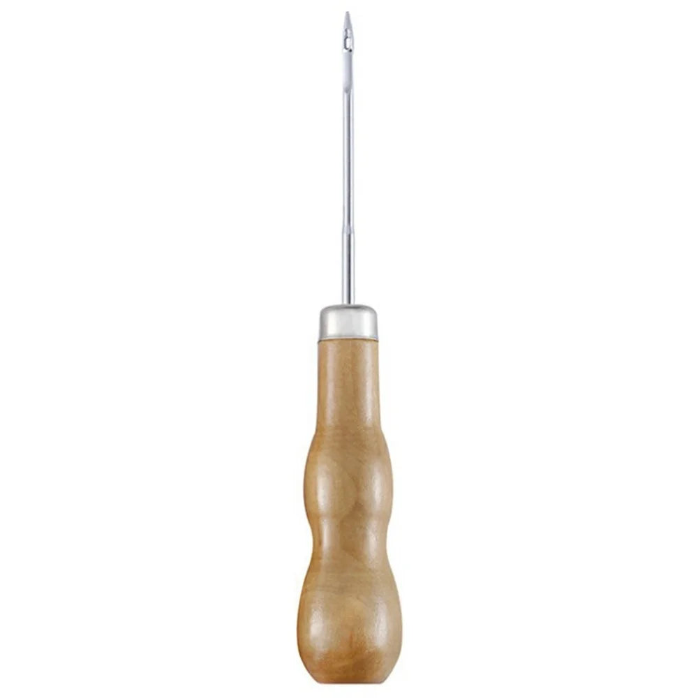 ?Double-Ended Awl Wood Handle Leather Punch Tool DIY Handcraft Stitching Hole Maker - 1
