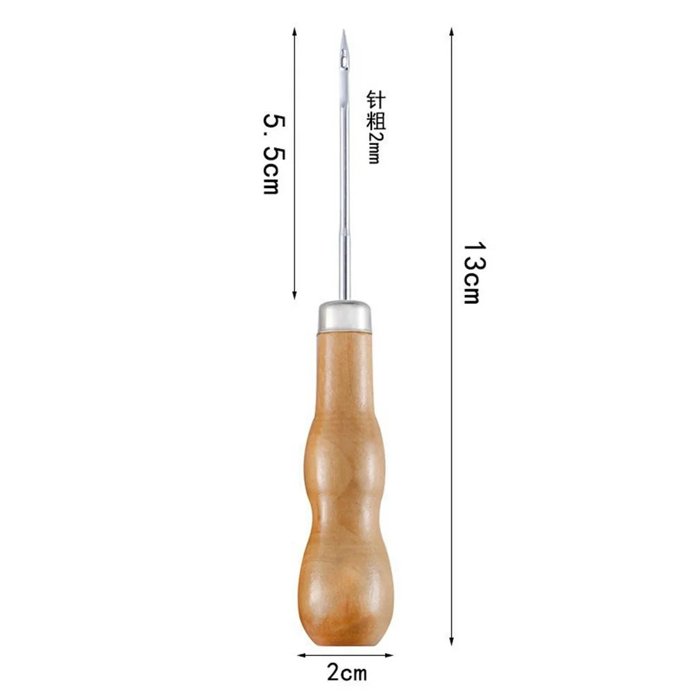 ?Double-Ended Awl Wood Handle Leather Punch Tool DIY Handcraft Stitching Hole Maker - 3