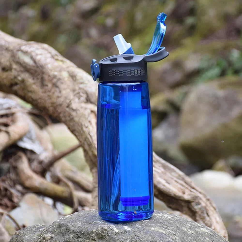 650ml Water Bottle with Filter Straw Outdoor Camping Filtered Water Cup Portable Water Purifier (BPA Free, FDA Certified) - Blue - 2