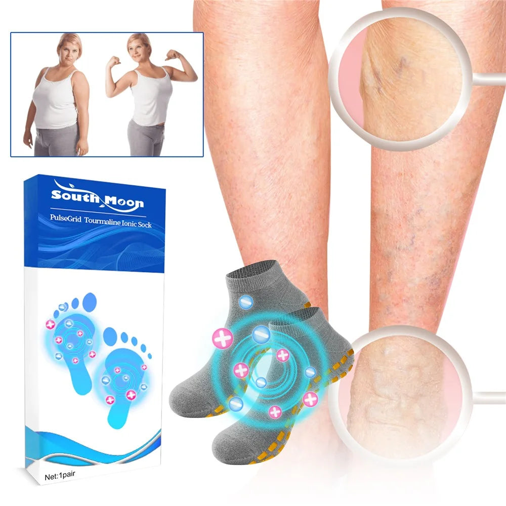 SOUTH MOON SOA06-A074-1-WH1 Tourmaline Ionic Compression Socks Non Slip Elastic Foot Care Stockings - 2