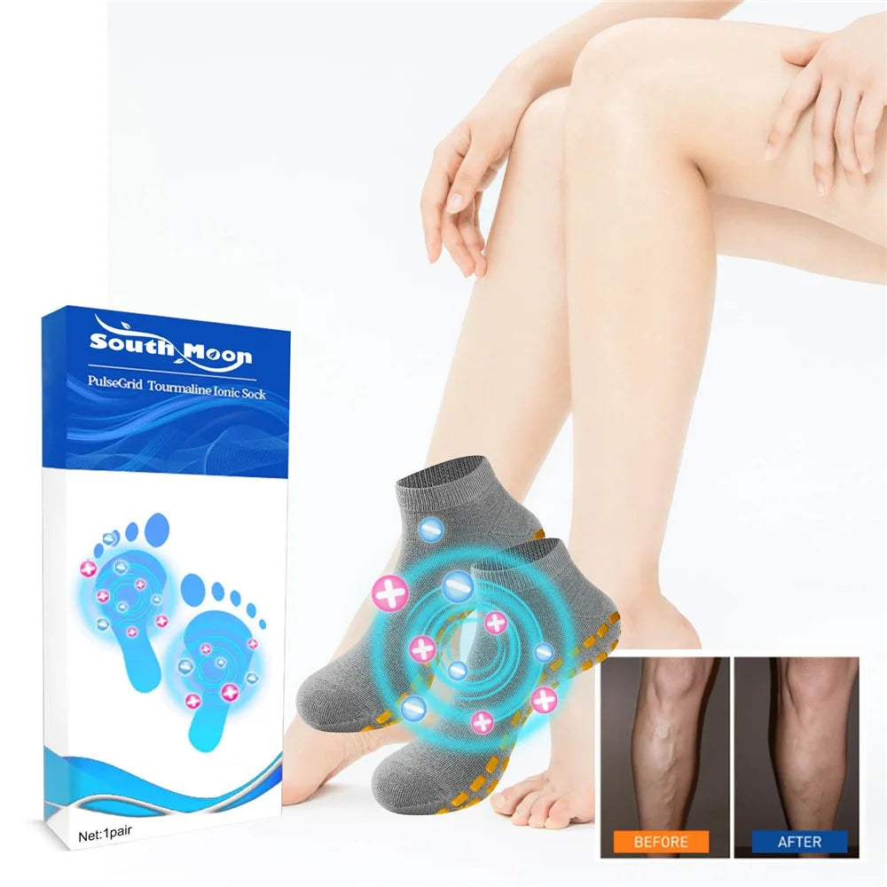 SOUTH MOON SOA06-A074-1-WH1 Tourmaline Ionic Compression Socks Non Slip Elastic Foot Care Stockings - 3