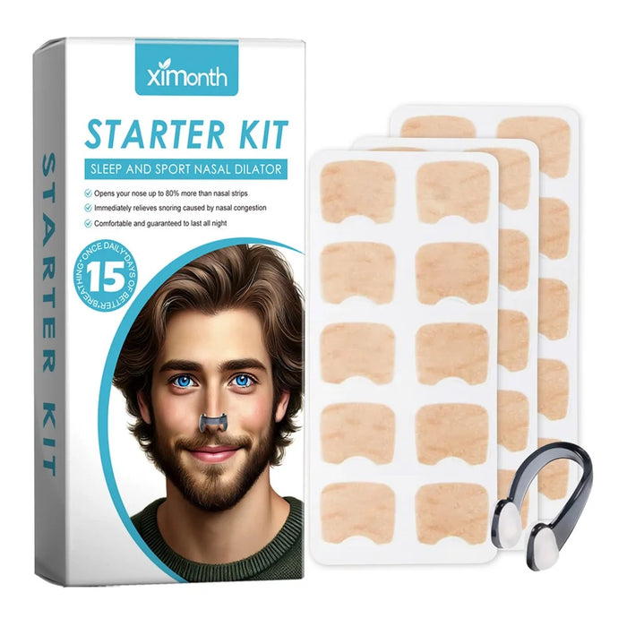 XIMONTH XI-B03-0082-01 Snoring Relief Kit Nose Patch with Nose Clip for Gentle Breathing Sleep Aid - 1
