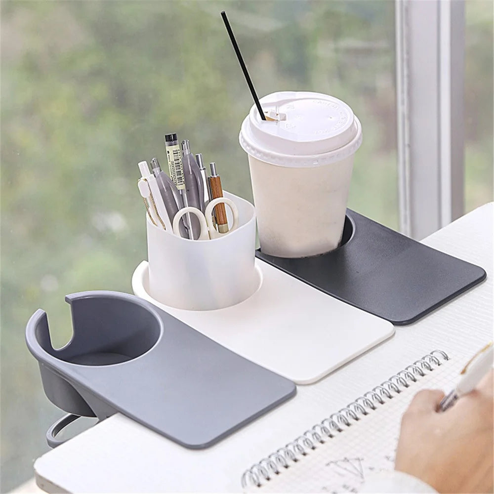 Table Side Water Cup Shelf Clamp Desktop Computer Desk Cup Holder Storage Clip, Size: L - White - 6