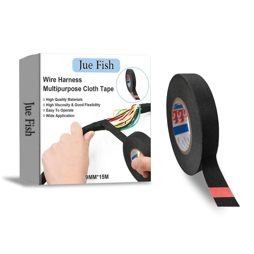 JUE-FISH JUC09-A012-1-WH1 15m High Temperature Resistant Wire Harness Cloth Tape for Electrical Applications - 1