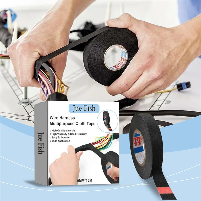 JUE-FISH JUC09-A012-1-WH1 15m High Temperature Resistant Wire Harness Cloth Tape for Electrical Applications - 2