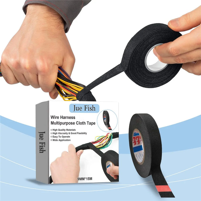 JUE-FISH JUC09-A012-1-WH1 15m High Temperature Resistant Wire Harness Cloth Tape for Electrical Applications - 3