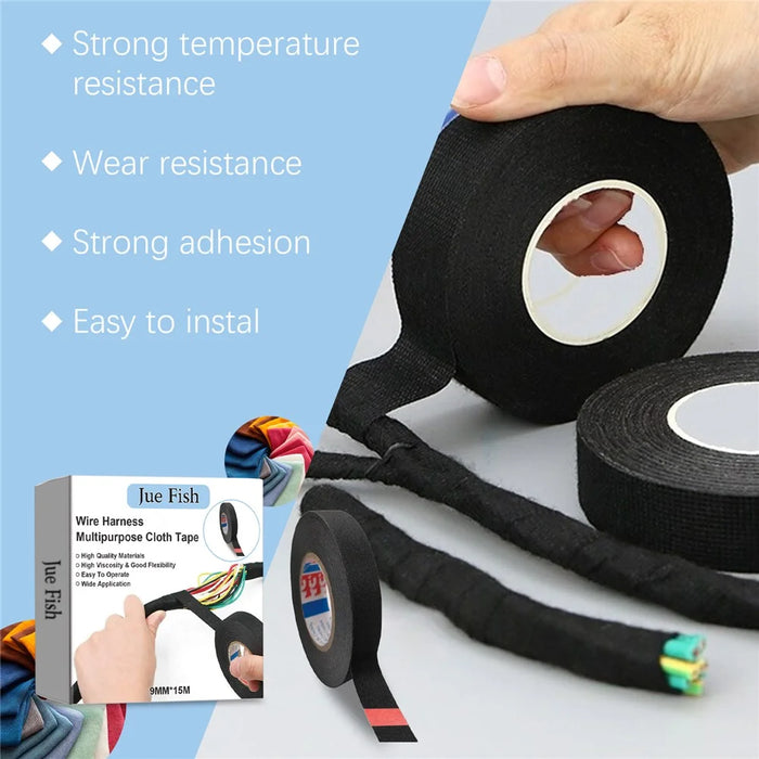 JUE-FISH JUC09-A012-1-WH1 15m High Temperature Resistant Wire Harness Cloth Tape for Electrical Applications - 6