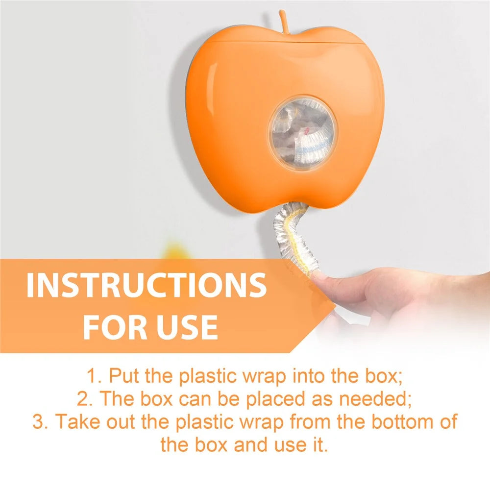 JUE-FISH JUC09-A007-5-OG1 50Pcs Kitchen Plastic Wrap Food Cover Cling Film with Apple Shape Dispenser Box - 4