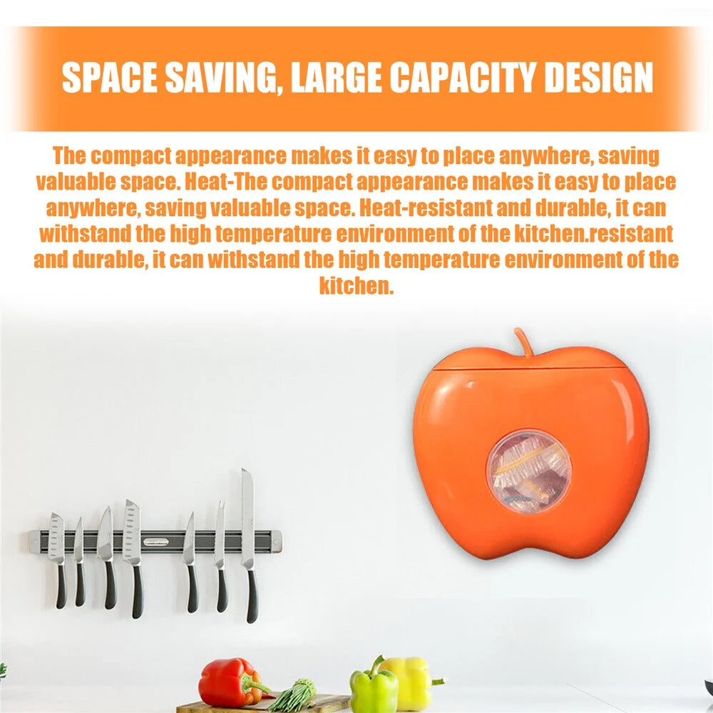 JUE-FISH JUC09-A007-5-OG1 50Pcs Kitchen Plastic Wrap Food Cover Cling Film with Apple Shape Dispenser Box - 6