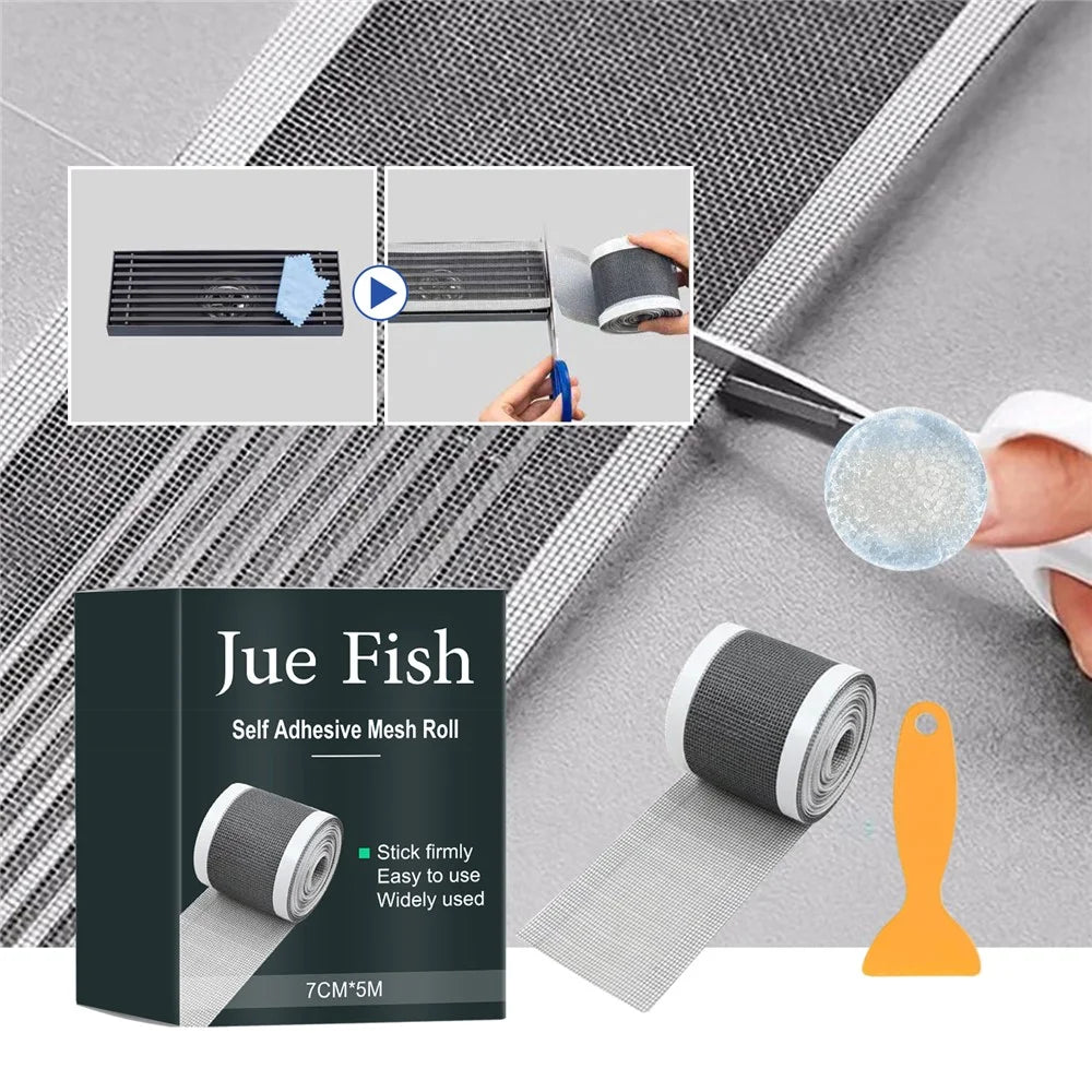JUE-FISH JUC08-A003-1-BU1 500cm Anti Clog Self Adhesive Mesh Roll for Drain Filter Screen Repair Sink Strainer - 2