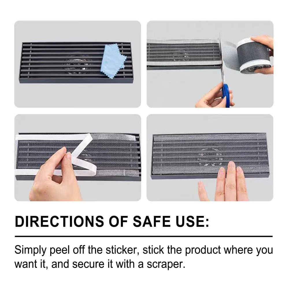 JUE-FISH JUC08-A003-1-BU1 500cm Anti Clog Self Adhesive Mesh Roll for Drain Filter Screen Repair Sink Strainer - 6