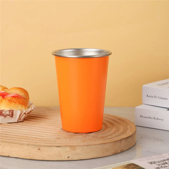 304 Stainless Steel Beer Mug 480ml Portable Single Layer Rolled Edge Cold Drink Cup - Orange - 2
