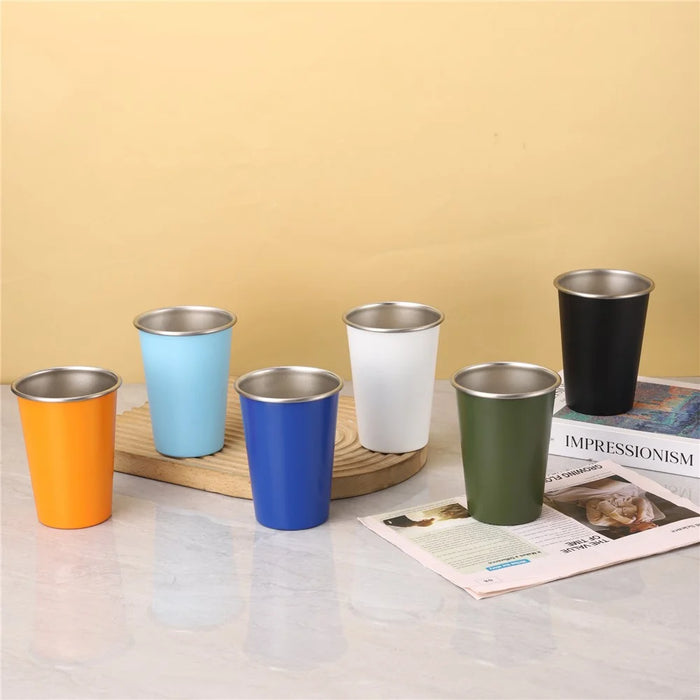 304 Stainless Steel Beer Mug 480ml Portable Single Layer Rolled Edge Cold Drink Cup - Orange - 6