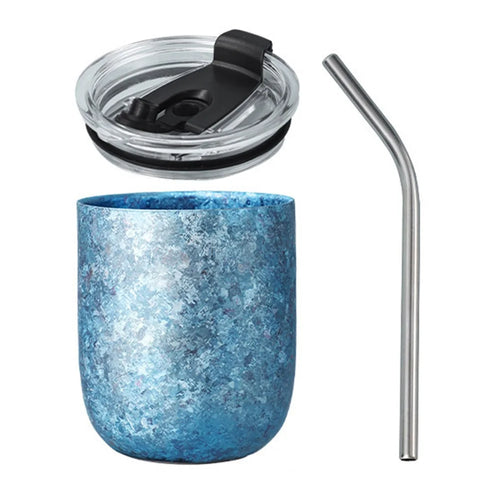 360ml Pure Titanium Double Wall Beer Mug Insulated Frost Flower Design Hot Cold Drinks Cup (BPA Free, No FDA) - Blue - 1