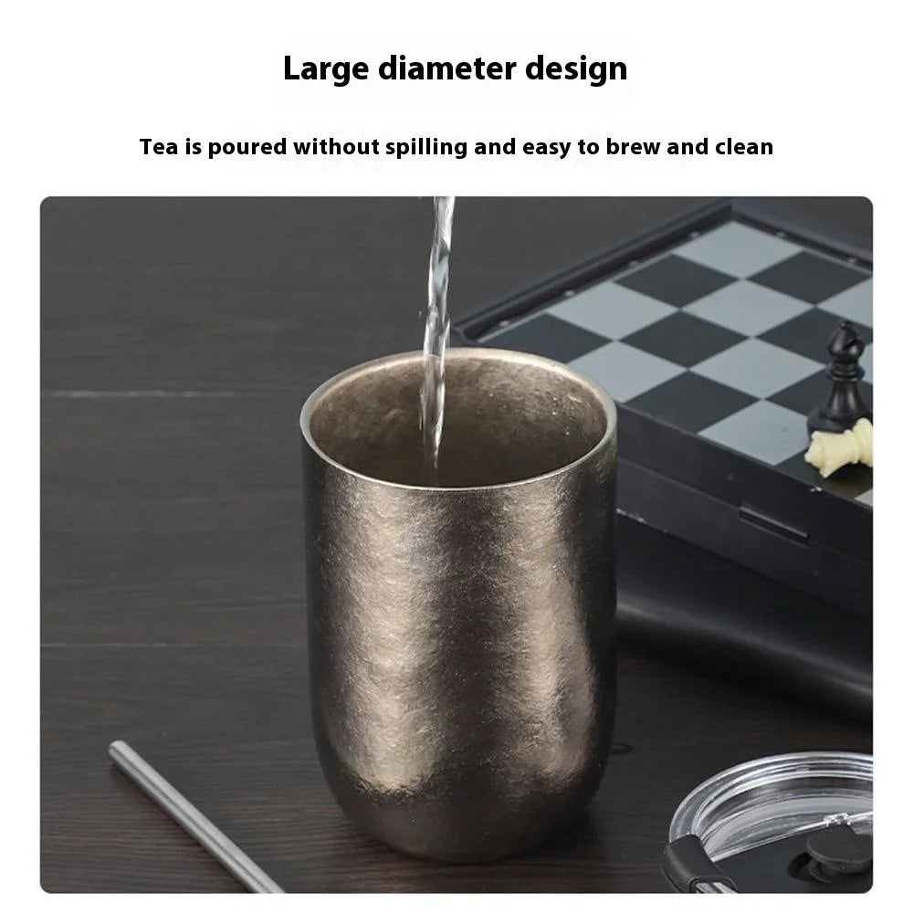 360ml Pure Titanium Double Wall Beer Mug Insulated Frost Flower Design Hot Cold Drinks Cup (BPA Free, No FDA) - Blue - 2