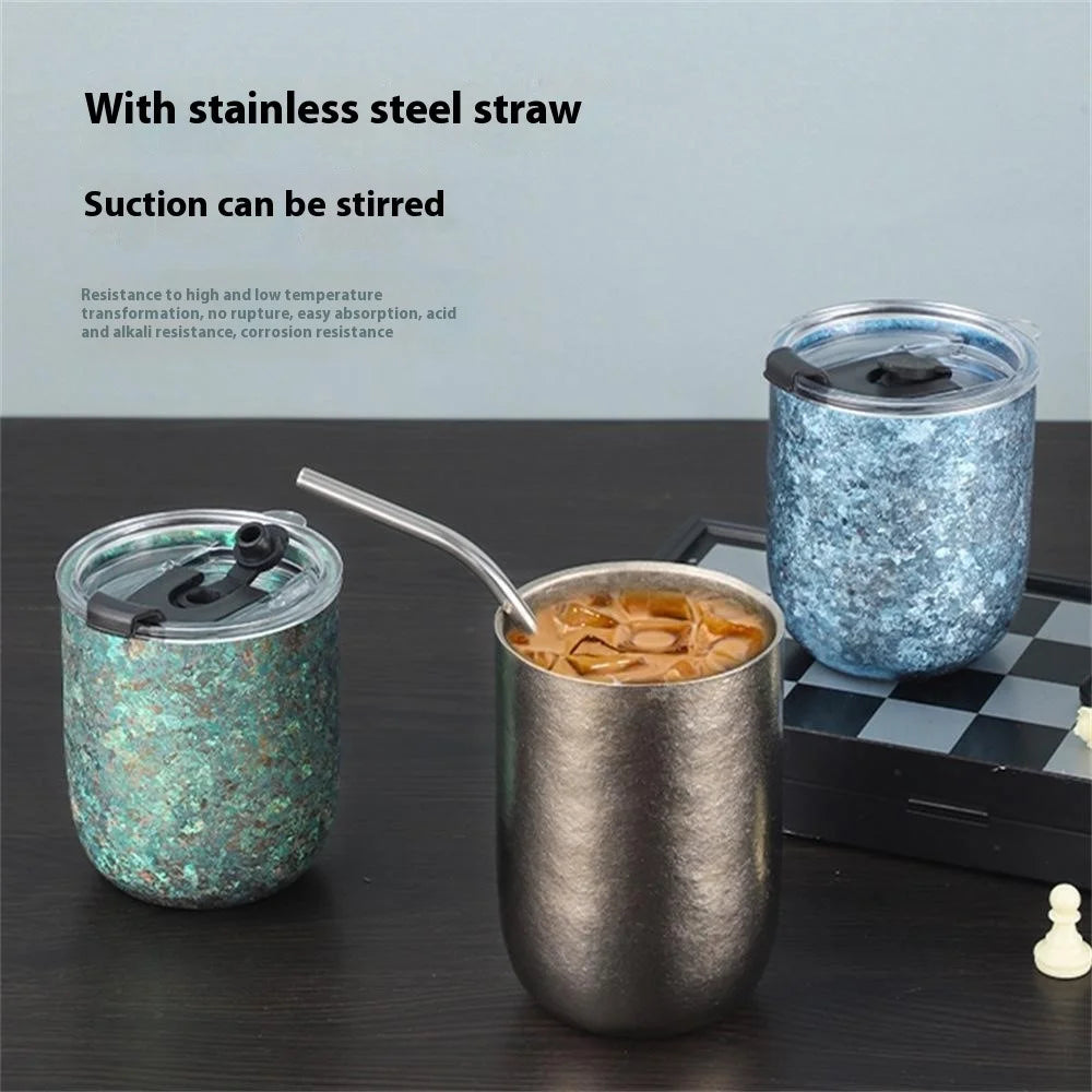 360ml Pure Titanium Double Wall Beer Mug Insulated Frost Flower Design Hot Cold Drinks Cup (BPA Free, No FDA) - Blue - 5