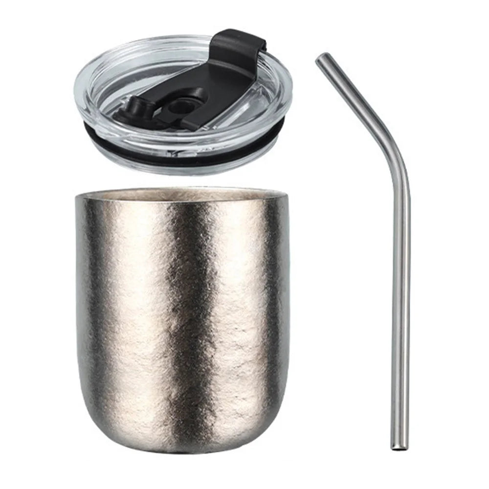 260ml Pure Titanium Double Wall Beer Mug Insulated Frost Flower Design Hot Cold Drinks Cup (BPA Free, No FDA) - Natural Color - 1