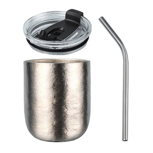 260ml Pure Titanium Double Wall Beer Mug Insulated Frost Flower Design Hot Cold Drinks Cup (BPA Free, No FDA) - Natural Color - 1