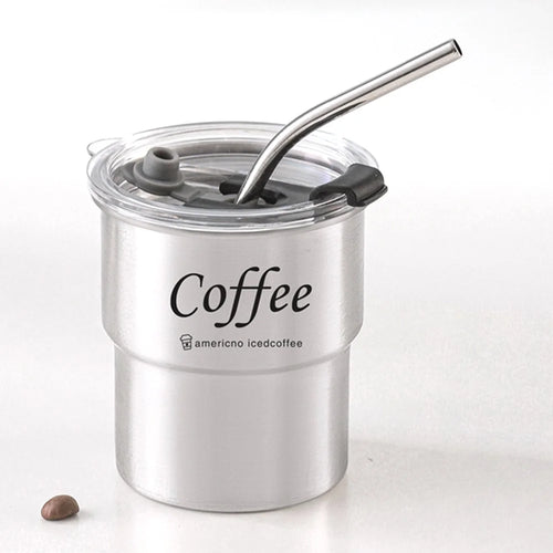 Single Layer 304 Stainless Steel Coffee Mug Portable Outdoor Camping Beer Cup with Lid and Straw (BPA Free, No FDA) - Stainless Steel Color - 1