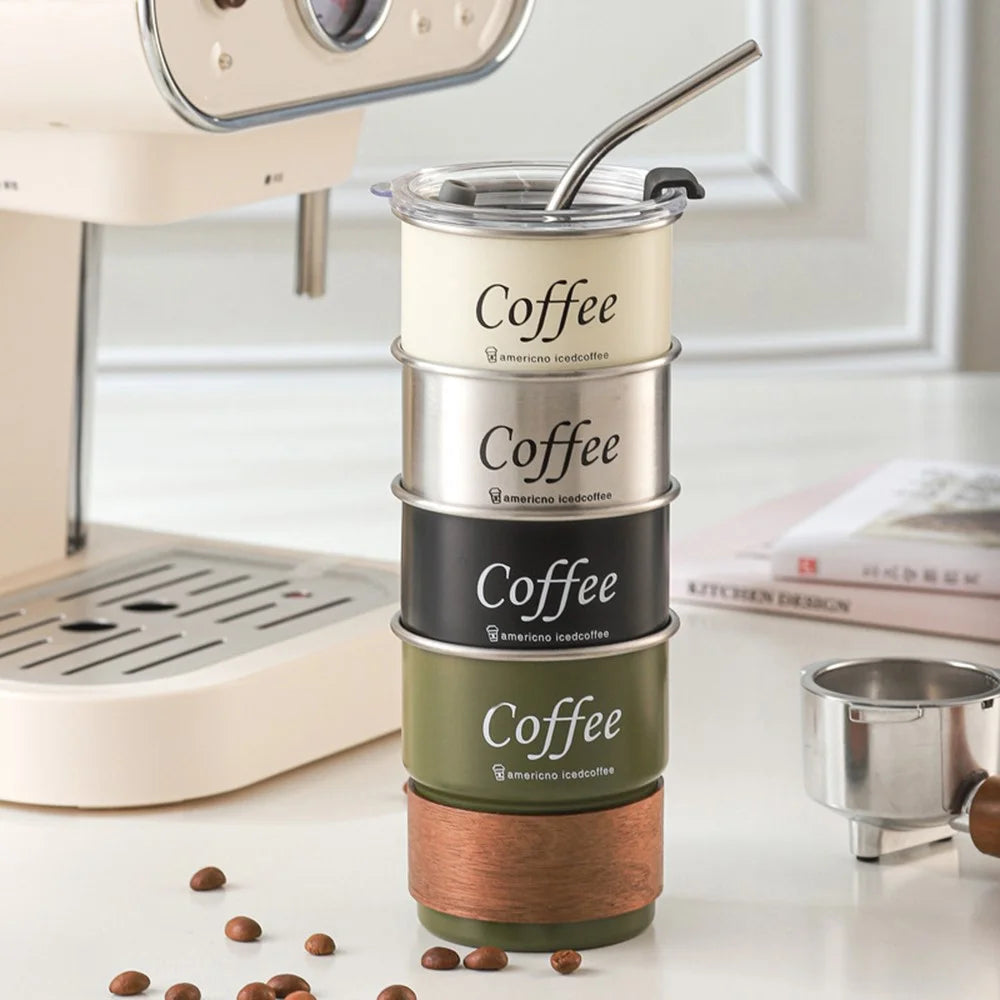 Single Layer 304 Stainless Steel Coffee Mug Portable Outdoor Camping Beer Cup with Lid and Straw (BPA Free, No FDA) - Stainless Steel Color - 6