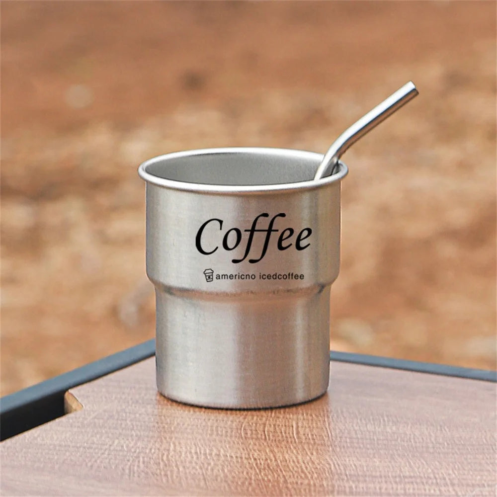 Single Layer 304 Stainless Steel Coffee Mug Outdoor Camping Beer Cup with Cup Sleeve + Lid + Straw (BPA Free, No FDA) - Beige - 5