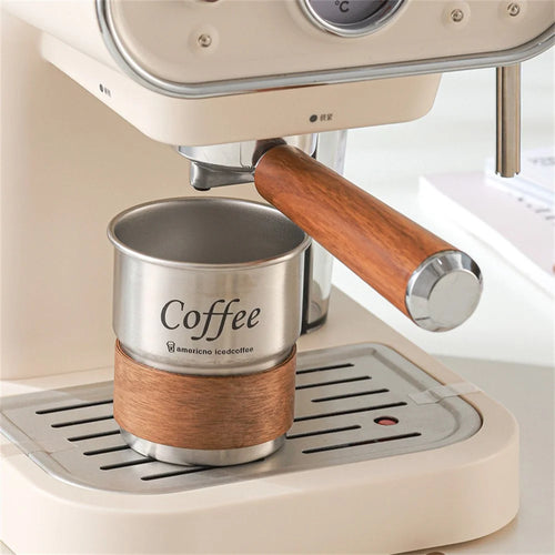 Single Layer 304 Stainless Steel Coffee Mug Portable Beer Cup with Wooden Sleeve for Camping (BPA Free, No FDA) - Steel Color - 1