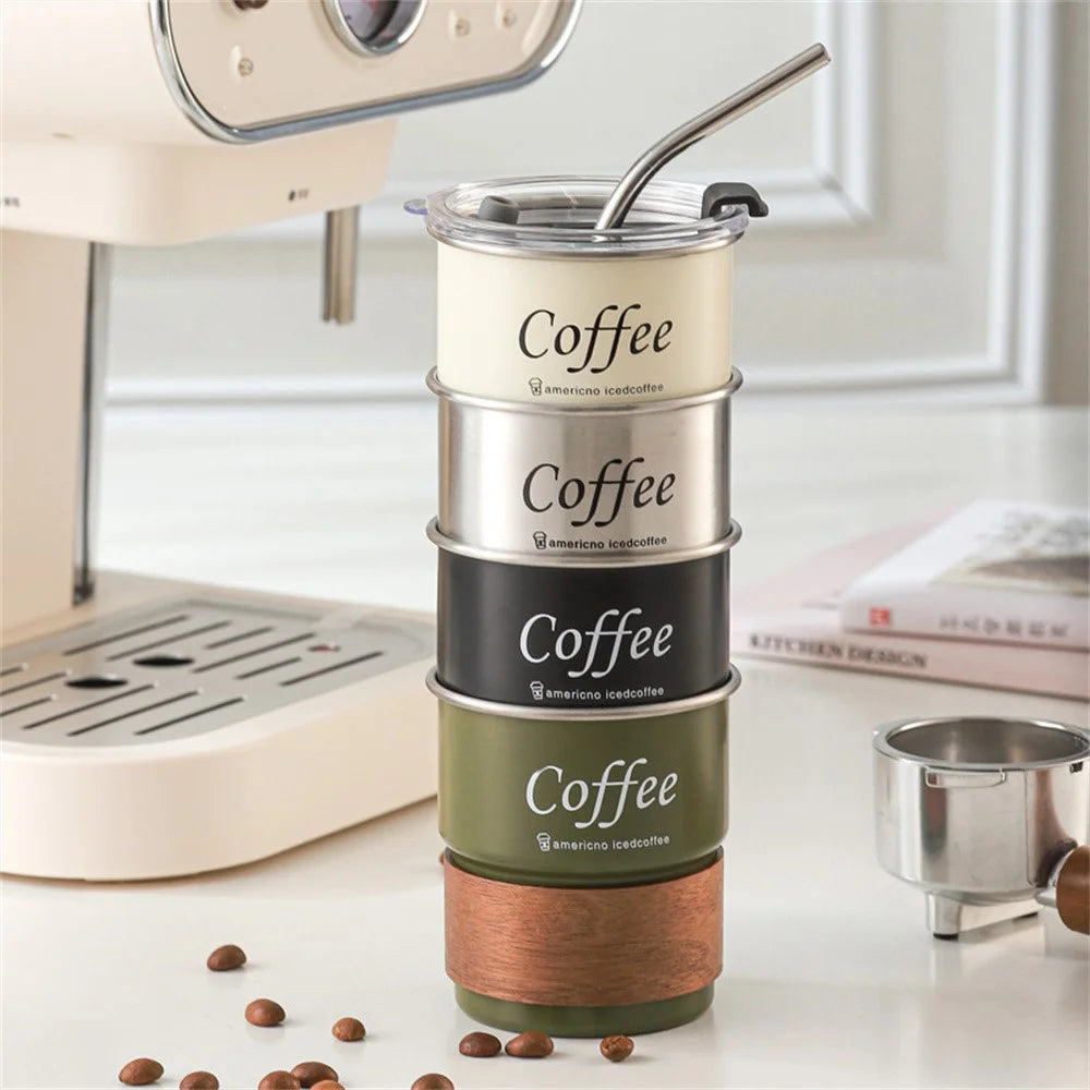 Single Layer 304 Stainless Steel Coffee Mug Portable Beer Cup with Wooden Sleeve for Camping (BPA Free, No FDA) - Steel Color - 6
