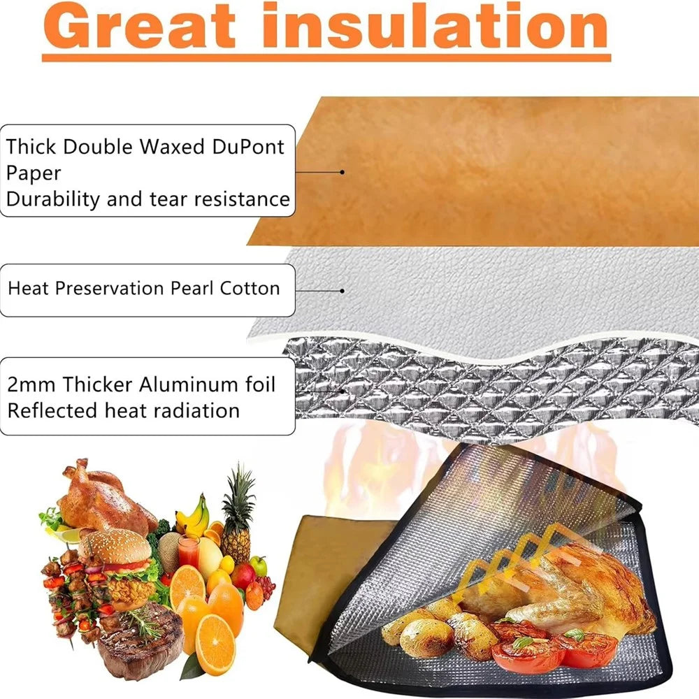 Grill Mat BBQ Insulated Bag Meat Heat Resistant Storage Pouch Barbecue Aluminum Foil Insulation Pack (BPA Free, No FDA) - 6