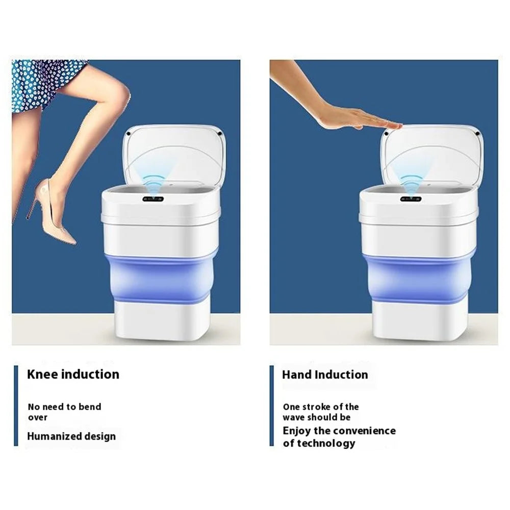 Smart Folding Sensor Trash Can Home Living Room Bedroom Kitchen 17.5L Automatic Garbage Bin - Blue - 2