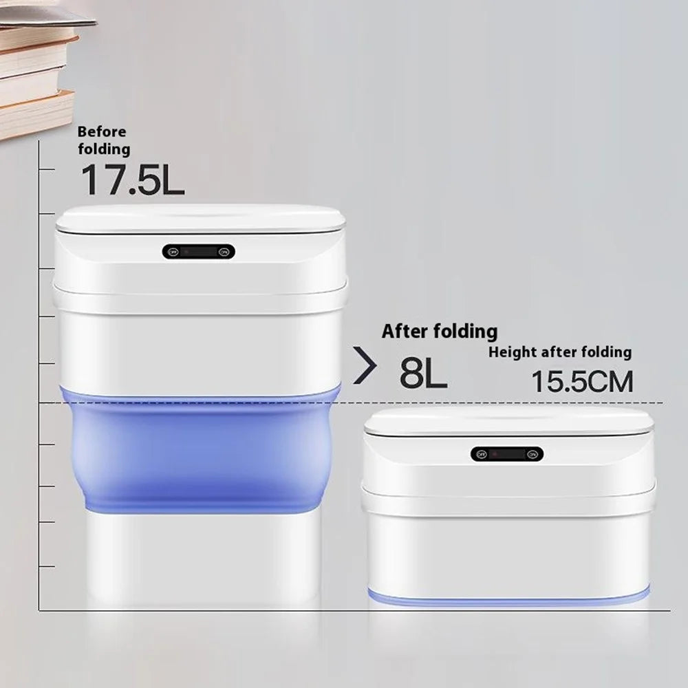 Smart Folding Sensor Trash Can Home Living Room Bedroom Kitchen 17.5L Automatic Garbage Bin - Blue - 3