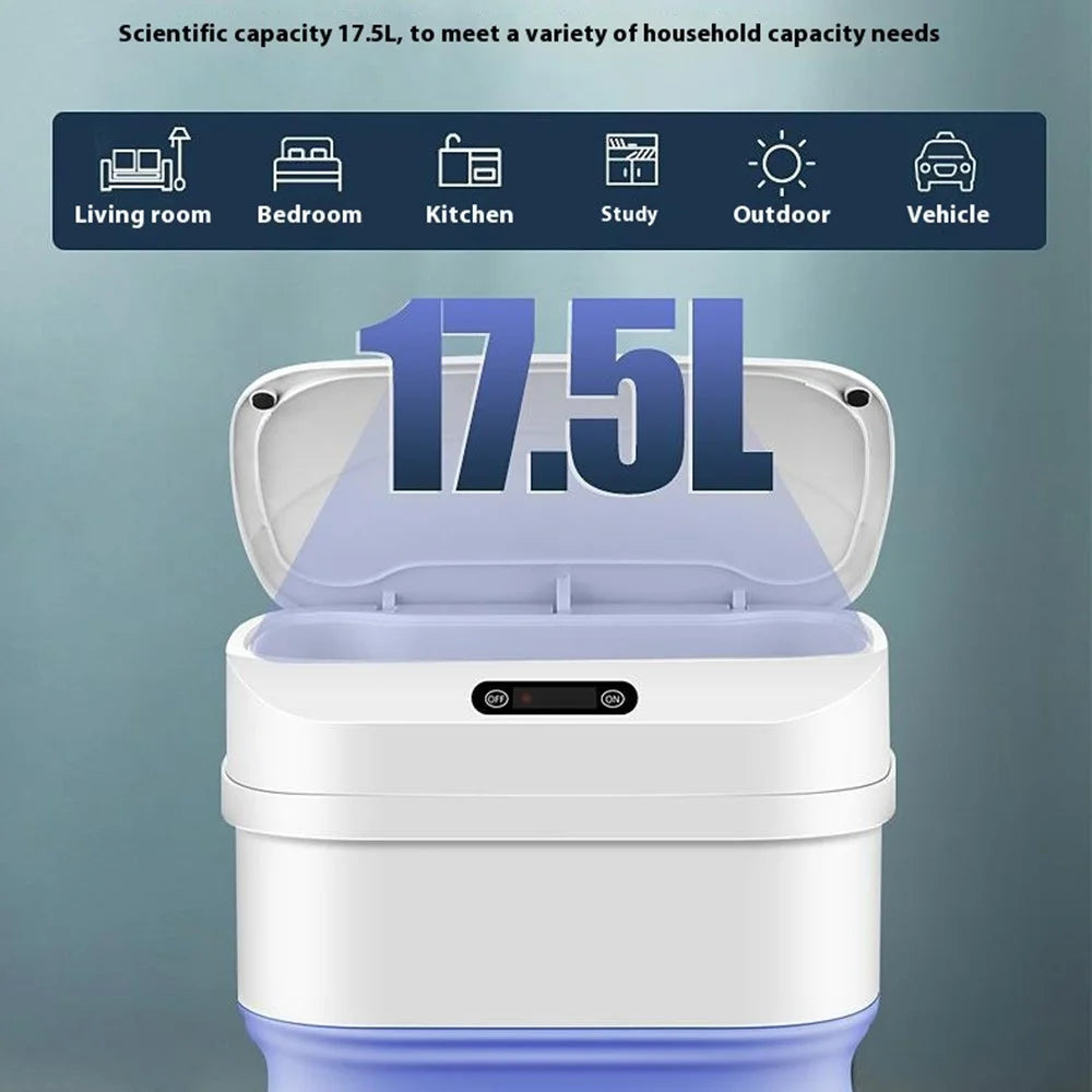 Smart Folding Sensor Trash Can Home Living Room Bedroom Kitchen 17.5L Automatic Garbage Bin - Blue - 6