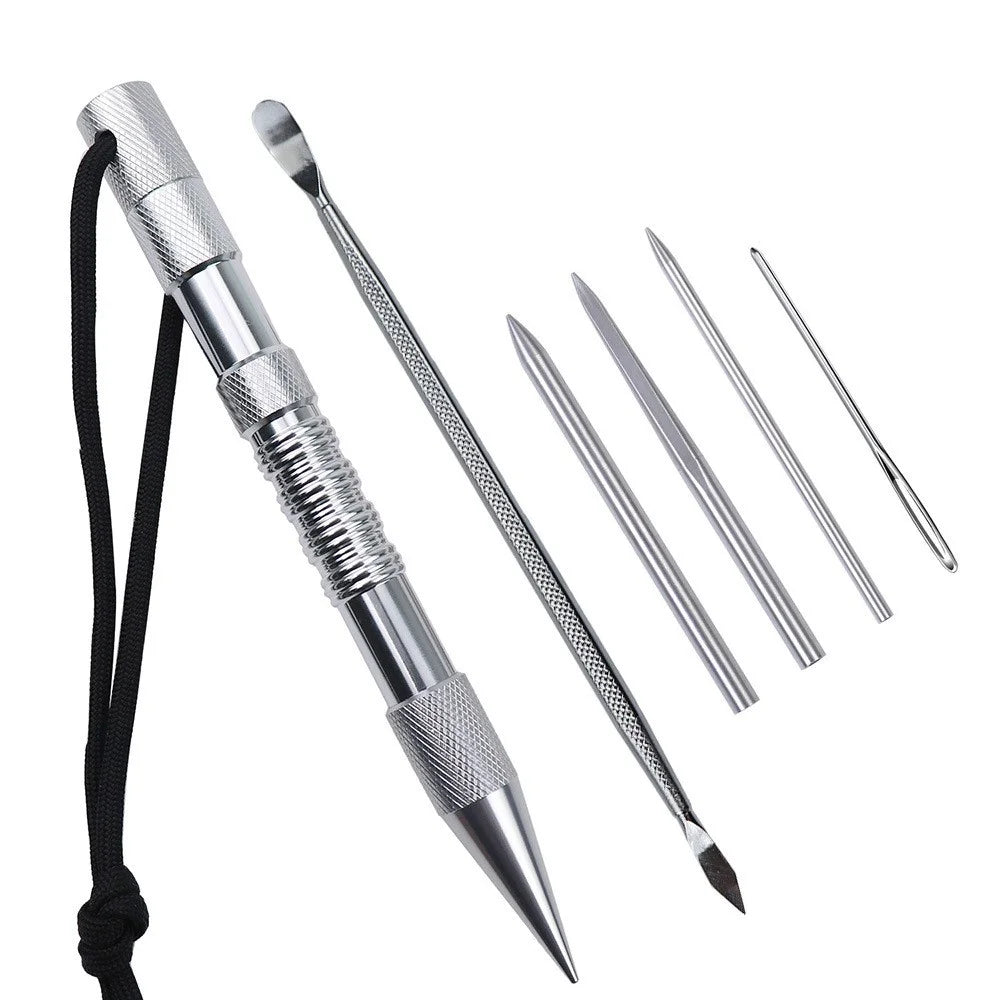 6-In-1 Marlin Spike Set Leathercraft Lacing Needles Stitching Needles Smoothing Tool Marlinspike Kit - Silver - 1