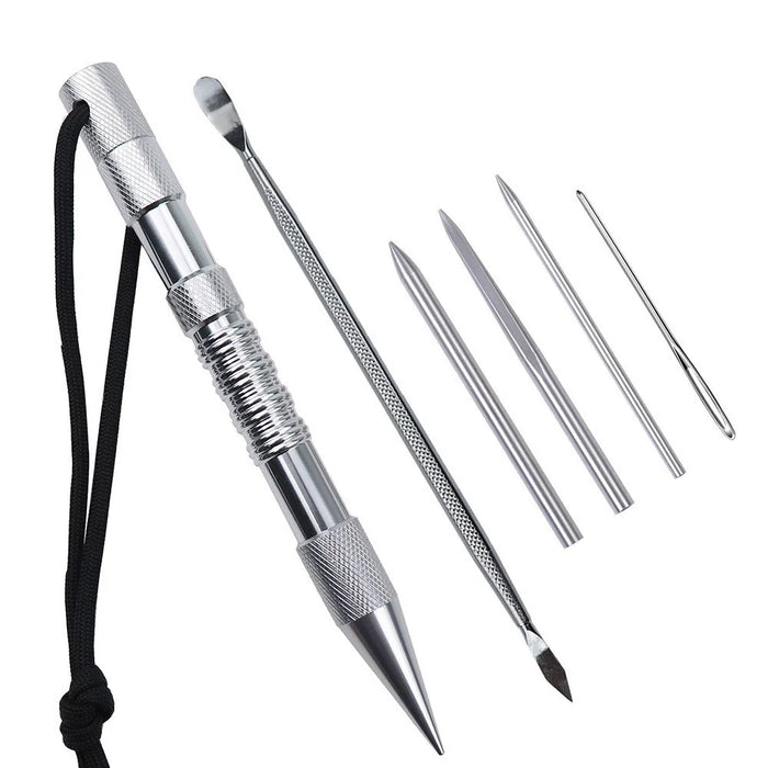 6-In-1 Marlin Spike Set Leathercraft Lacing Needles Stitching Needles Smoothing Tool Marlinspike Kit - Silver - 1
