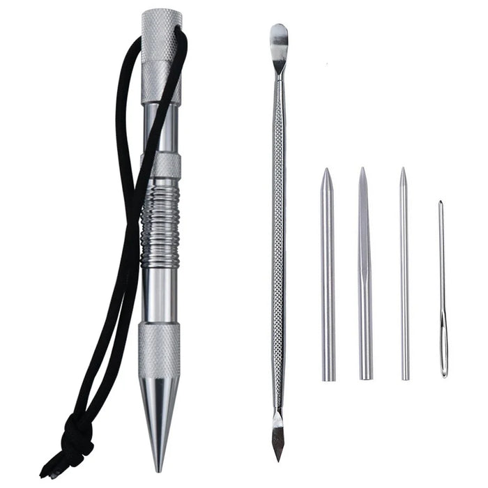 6-In-1 Marlin Spike Set Leathercraft Lacing Needles Stitching Needles Smoothing Tool Marlinspike Kit - Silver - 2
