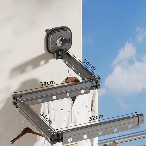 4 Section Retractable Folding Clothes Drying Rack Aluminum Alloy Balcony Window Space Saving Suction Cup Hanging Rack - Grey - 1