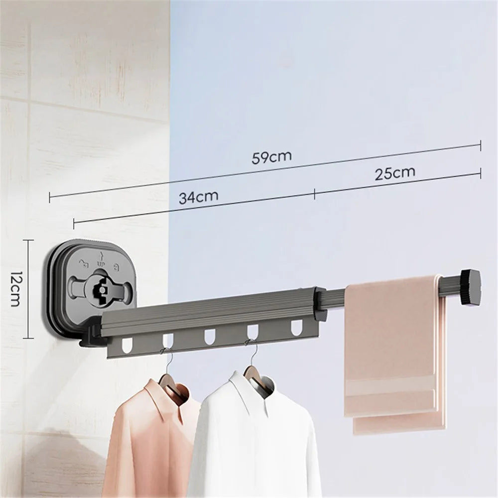 1 Section Retractable Folding Clothes Drying Rack Aluminum Alloy Balcony Window Space Saving Suction Cup Hanging Rack - Grey - 1