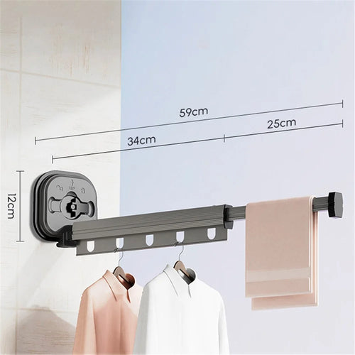 1 Section Retractable Folding Clothes Drying Rack Aluminum Alloy Balcony Window Space Saving Suction Cup Hanging Rack - Grey - 1