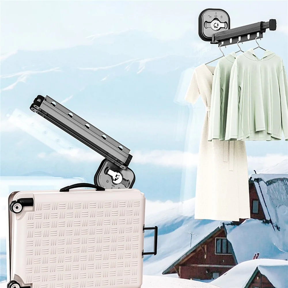 1 Section Retractable Folding Clothes Drying Rack Aluminum Alloy Balcony Window Space Saving Suction Cup Hanging Rack - Grey - 2