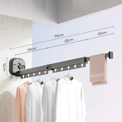 2 Section Retractable Folding Clothes Drying Rack Aluminum Alloy Balcony Window Space Saving Suction Cup Hanging Rack - Grey - 1