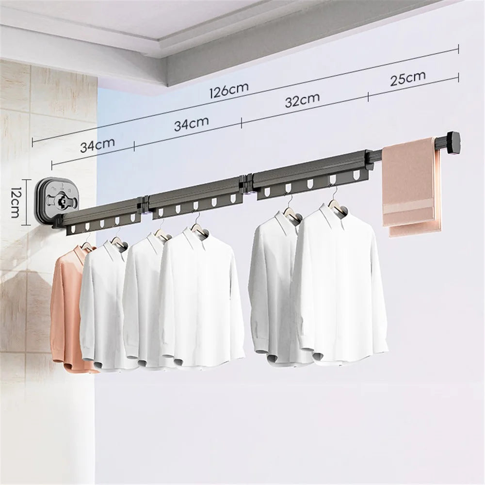 3 Section Retractable Folding Clothes Drying Rack Aluminum Alloy Balcony Window Space Saving Suction Cup Hanging Rack - Grey - 1