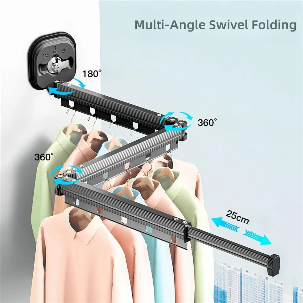 3 Section Retractable Folding Clothes Drying Rack Aluminum Alloy Balcony Window Space Saving Suction Cup Hanging Rack - Grey - 2