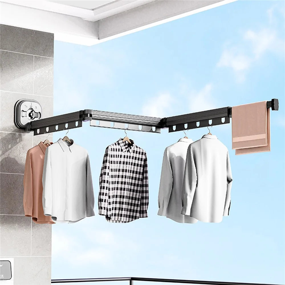 3 Section Retractable Folding Clothes Drying Rack Aluminum Alloy Balcony Window Space Saving Suction Cup Hanging Rack - Grey - 3