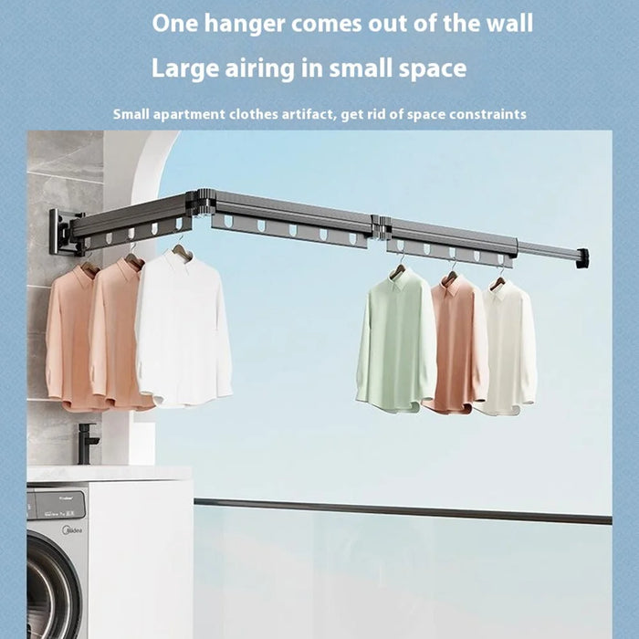 Folding Balcony Clothes Drying Rack 4 Sections Retractable Laundry Hanger for Window / Indoor - Tarnish - 3