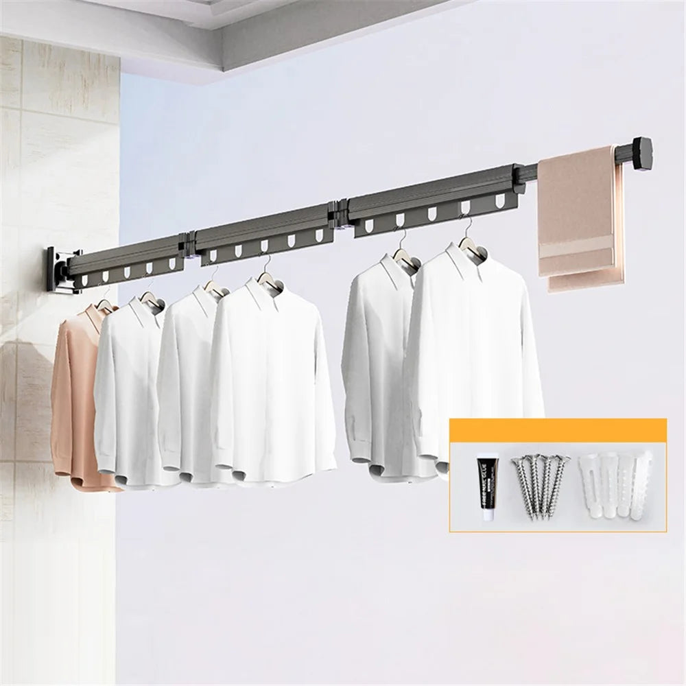 3 Sections Folding Clothes Drying Rack Wall Mounted Laundry Hanger for Balcony / Bathroom - Tarnish - 1