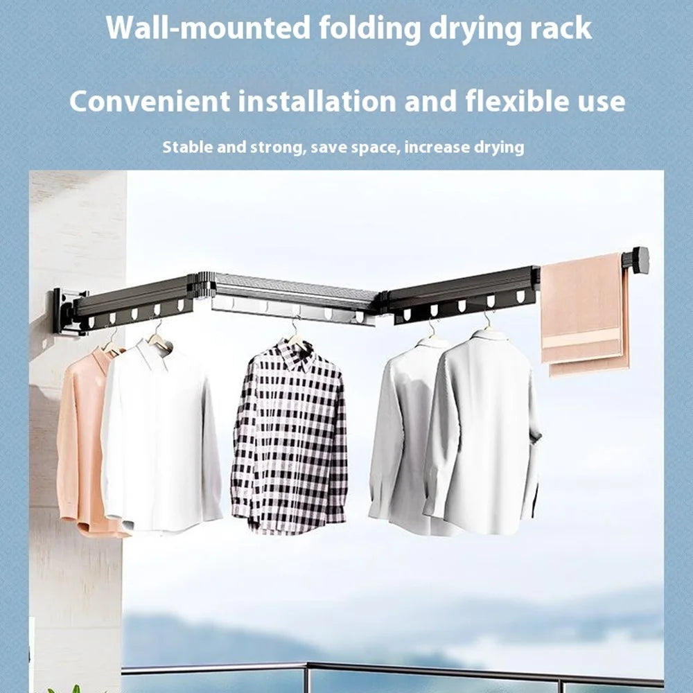 3 Sections Folding Clothes Drying Rack Wall Mounted Laundry Hanger for Balcony / Bathroom - Tarnish - 2