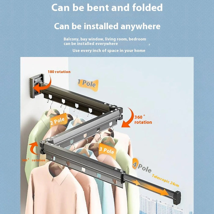 Folding Balcony Clothes Drying Rack Retractable Window Laundry Hanger Rod for Home - Tarnish - 4