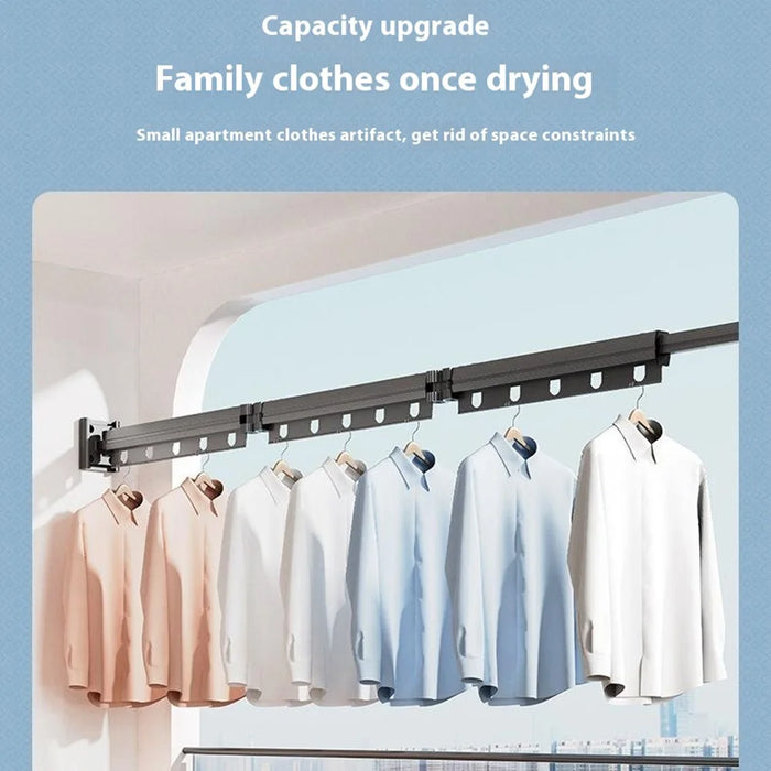 Folding Balcony Clothes Drying Rack Retractable Window Laundry Hanger Rod for Home - Tarnish - 5