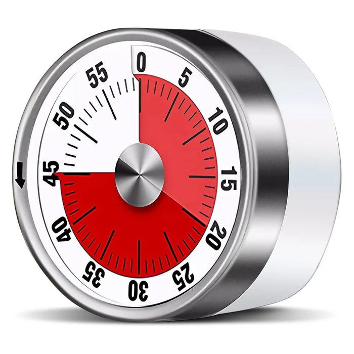Stainless Steel Kitchen Timer Mechanical Countdown Clock for Baking / Cooking / Studying - White Base - 1