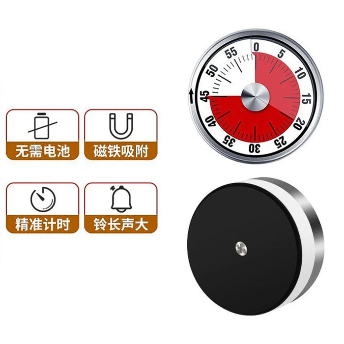 Stainless Steel Kitchen Timer Mechanical Countdown Clock for Baking / Cooking / Studying - White Base - 6